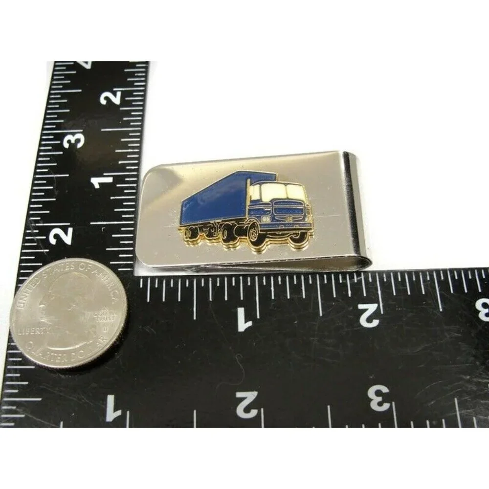 Vintage Stainless Semi Truck Money Clip Men Wallet ID Credit Card Holder